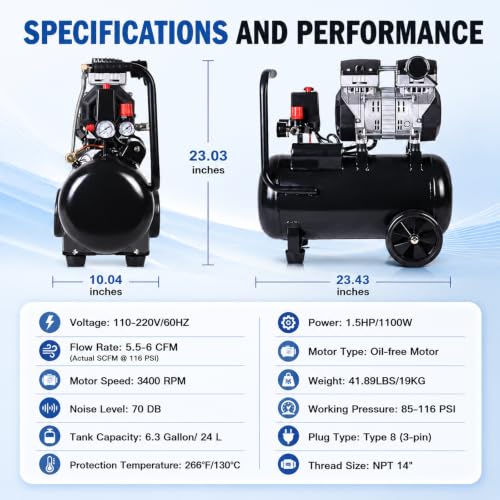 PONO 6.3 Gallon Ultra Quiet Air Compressor