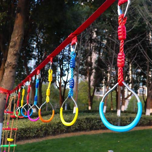Augustusws Lot de 4 anneaux de gymnastique colorés Ninja Line et anneaux de barre balançoire pour enfants, accessoires d'équipement d'aire de jeu, anneaux de singe, anneaux d'obstacles, anneaux
