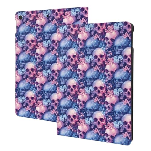 Étui iPad 9e génération 10.2 pouces au design tête de mort romantique avec support folio