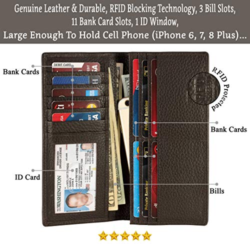 Image of RFID Blocking Mens Genuine leather Bifold Long Wallet