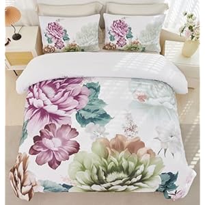 RYNGHIPY Floral Comforter Sets Queen Size Green Flowers Bedding Set Soft Microfiber Bedding for All Season GreenQueen Size