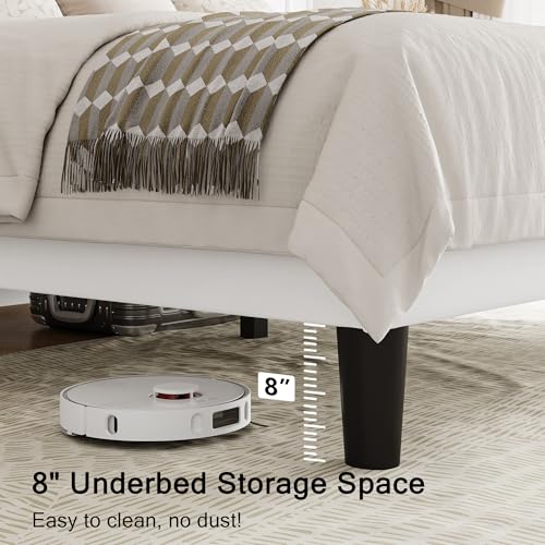 Einhomn Queen Size Platform Bed Frame with Velvet Upholstered Wingback Headboard, 10" Under Bed Space, Wooden & Metal Slats Support, No Box Spring Needed, White - Image 4