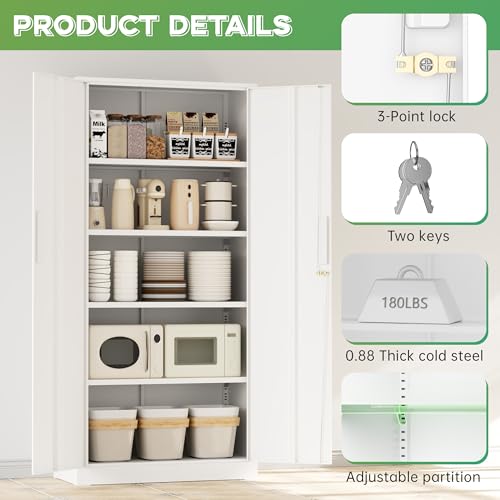 Image of INTERGREAT Metal Storage Cabinet, 72 inch H Lockable Steel Cabinets with Locking Doors, Storage Locker with Adjustable Shelves for Office, Home, Garage, Gym, School (White)