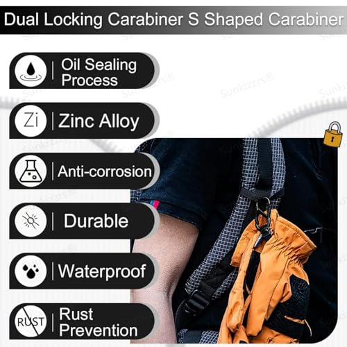 Sunkizzrs® Dual Hook S Carabiners(60 MM, Pack of 10)—Quick Release Design Hooks Keychain—Multi-Purpose Snap Hooks—Zinc Alloy Anti Theft Zipper Carabiner Clips for Backpack,Camping,Gardening,Outdoor 5 51mt8z7qlgL