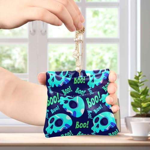 Graffiti Blue Skull Squeeze Coin Purse, Leather Coin Purse, Mini Wallet, Compact and Portable, Unisex4
