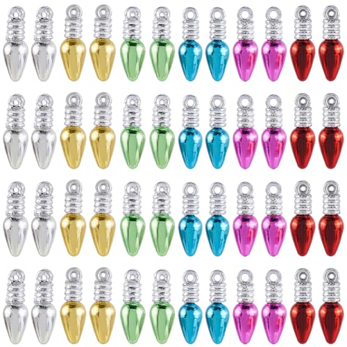 SUNNYCLUE 1 Box 120Pcs 6 Colors Mini Christmas Light Bulb Charms Bulbs Beads Bulk Red Green Plastic Holiday Xmas Tree Charm for Jewellery Making Charms Necklace Earrings DIY Crafts DIY Crafts Ornament