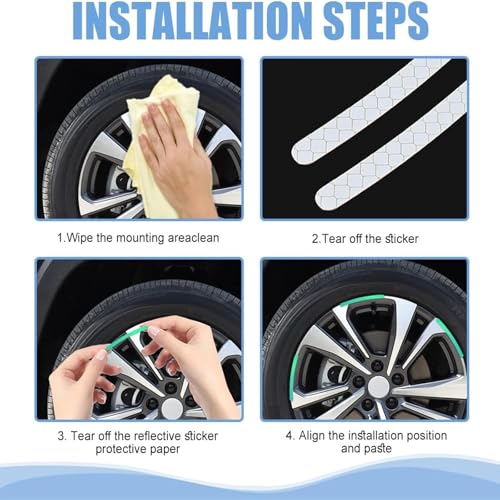 Image of Car Tyre Rim Reflective Stickers for Cars & Bikes, Night Visibility Warning Wheel Trim Safety Reflector Strips Waterproof Night Visibility Self Adhesive Universal Fit (Pack of 20, Neon)