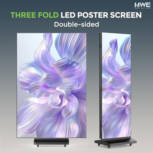 Image of MWE 90 Inch Tri-Fold LED Poster Screen with Flight Case, P1.86 Dual-Sided LED Digital Signage Display, Spliceable Advertising Display Kiosk with Publishing System, Video Wall for Events and Rentals