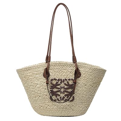 JIIENO Borsa in paglia, grande capacità, tessuto a mano, borsa da spiaggia, da donna, colore: bianco (51x 28 x 19cm)