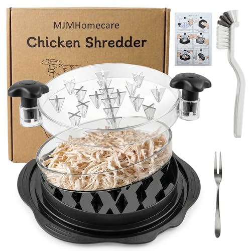 (Black/Red) Premium Chicken Shredder with Bowl Fork & Cleaning Brush25CM Meat Shredder with Clear Lid Ergonomic Handle Anti-Slip Heat Resistant BPA Free Dishwasher Safe New Kitchen Gadgets