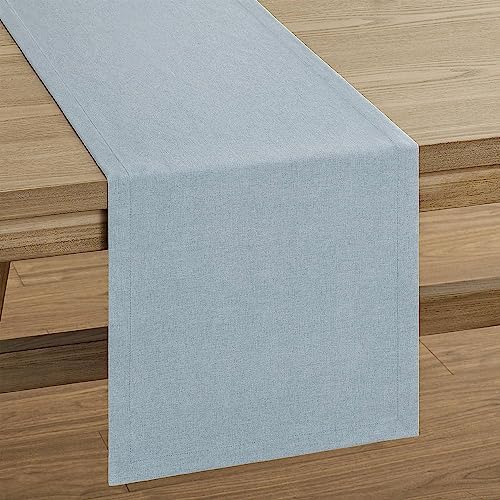 Image of ZeeMart Basic Linen Style Table Runner, 14 x 36 Inch Blue Chambray, Rustic Farmhouse Light Dusty Blue Table Runners 36 Inches Long, Everyday Polyester Table Runner - Machine Washable & Easy Care