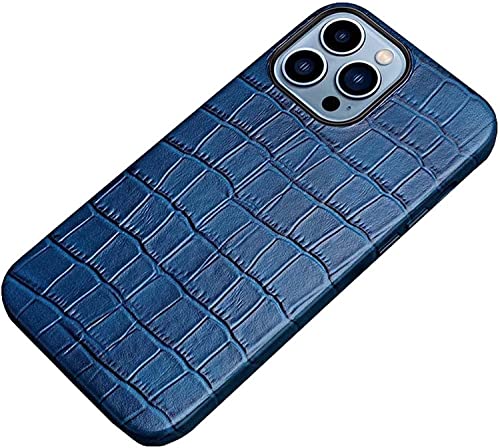 Coque iPhone 14 Pro Max cuir véritable bleu anti rayure microfibre