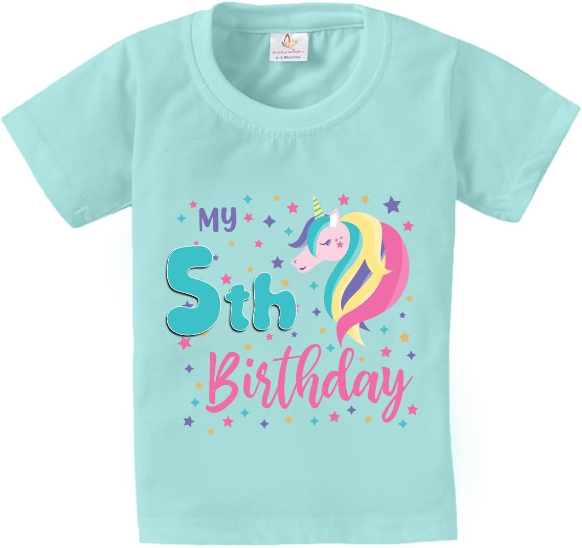 baby wishBirthday Milestone Dress for Boy’s and Girl’s Birthday Tshirt for Kids Happy Birthday T-Shirts Half Sleeve Celebration Birthday boy Girl T-Shirt My 5th Birthday Stars-Unicorn