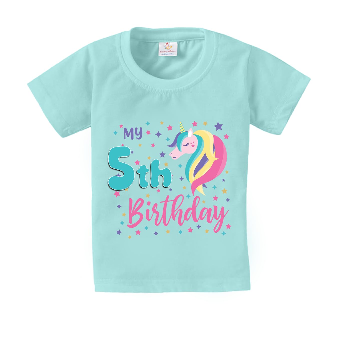 baby wishBirthday Milestone Dress for Boy’s and Girl’s Birthday Tshirt for Kids Happy Birthday T-Shirts Half Sleeve Celebration Birthday boy Girl T-Shirt My 5th Birthday Stars-Unicorn