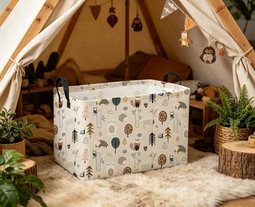 Image of Sanjiaofeng Rectangular Cute Animals Storage Baskets,Foldable Kids Toy Clothes Bins for Bedroom,Woodland Animal Basket,Books Box, Gift Basket(Tree Trunk Animals)