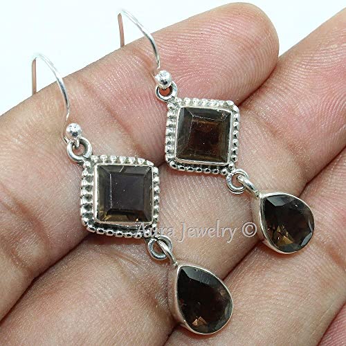 Solid 925 Sterling Silver Earrings For Women & Girls, Sterling Silver Smokey Topaz Earrings Drop & Dangle Mothers Day Gift, Bridesmaid Gift, Handmade Jewelry #TOP1