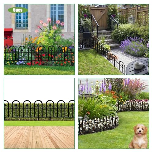 Borde decorativo para jardín con 5 paneles de valla exterior resistente 7