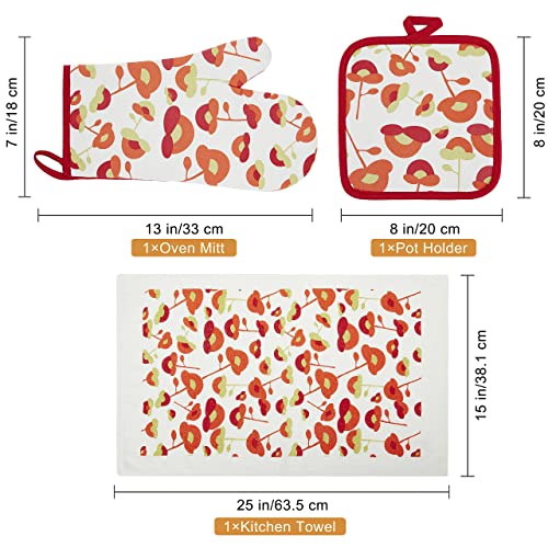 Oven Mitts And Potholders Dish Towles Set 100% Cotton For Perfect For Gifting, Baking, And Everyday Cooking Durable Heat Resistant For Kitchen And Machine Washable (3-Piece Red Flower) #TOP5