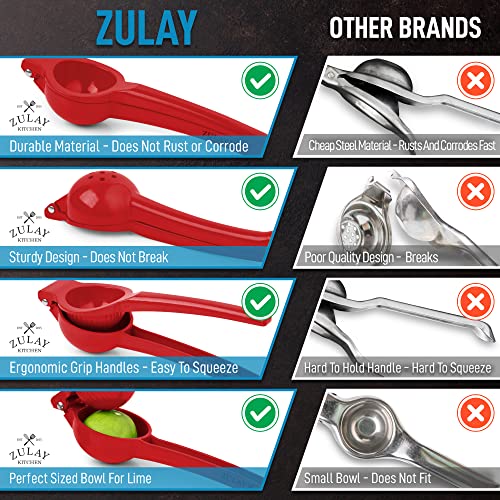 Zulay Premium Quality Metal Lime Squeezer, Citrus Juicer, Manual Press For Extracting The Most Juice Possible - Lime Juicer (Red) #TOP6