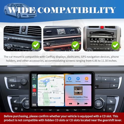 VKQTS CD Slot Mount for CarPlay Screen 360&deg; Rotatable,CarPlay Screen Mount with Triangle Stabilizing Support,Universal CD Mounts for CarPlays Screens/Dashcam/GPS Car Accessories
