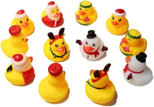 Juguete para apretar de pato amarillo, 12 piezas, forma única, adorable decoración de Navidad, coleccionable, suave, duradero, para entusiastas del