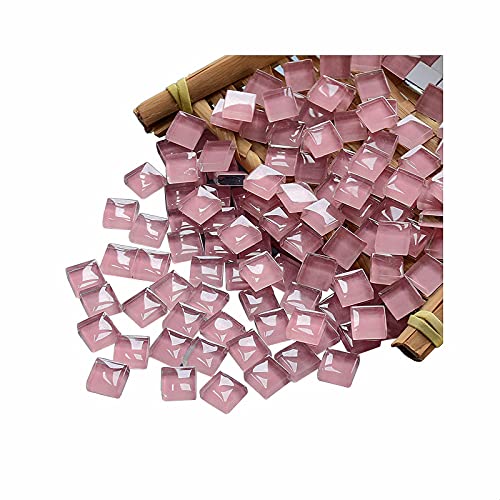 100 Pieces Mosaic Tiles Squares Bulk Pink Crystal Mosaic Stained Glass for Crafts Supplies DIY Picture Frames Handmade Jewelry Coasters Art Material Decoration,1x1cm