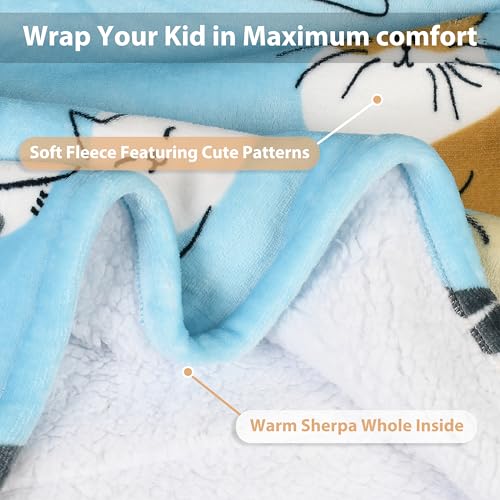 image for Catalonia Cat Print Blanket Hoodie for Kids, Oversized Wearable Sherpa