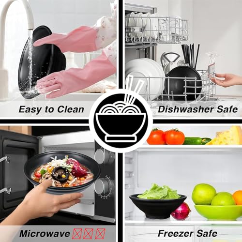 Miniatura 8 de Weiwuxian 2 Juegos 1000ml Ramen Bowl De Melamin, Tazón De Ramen Japonés Con Palillos Y Cuchara, Ensaladeras, Negro Cuencos Grandes De Fideos Para Ramen, Fideos, Ramen Buldak, Ensalada 1000ml