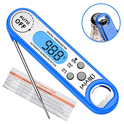 TURATA Küchenthermometer Digital Fleischthermometer Blitzschnell IP67 Wasserdicht mit Flaschenöffner, Magnetisch, 240° Drehbar, Instant Read Grillthermometer Bratenthermometer für BBQ Grill Ofen