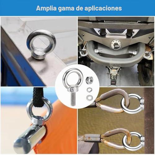 Miniatura 7 de 4 Piezas Pernos De Ojo M10 30 Mm, Cancamo Cerrado Inox 304, Tornillos De Ojo, Tuerca De Ojo Elevación, Pernos De Suspensión M10, Perno De Ojo Elevador, Cáncamo De Elevación Para Colgar Y Fijar