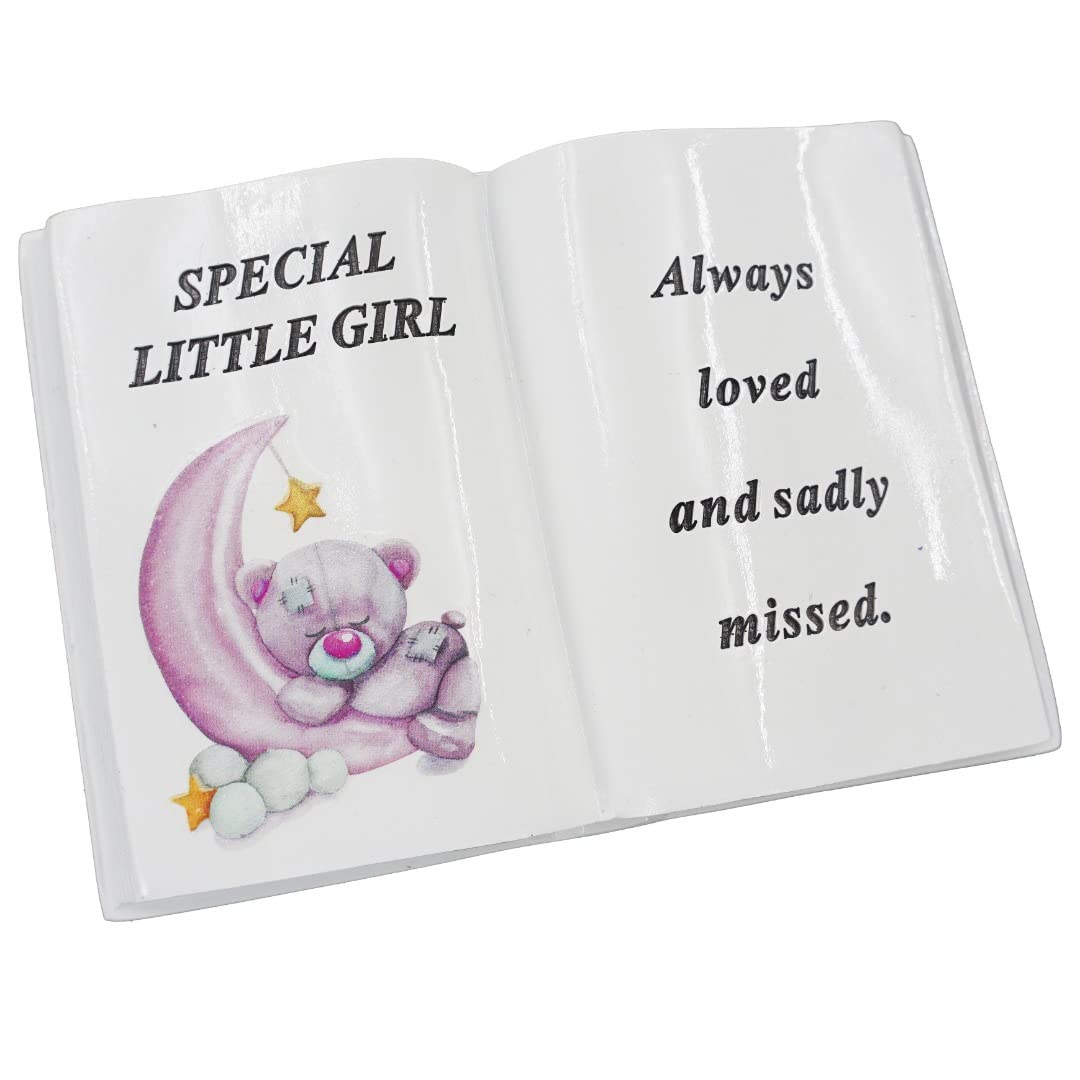 Angraves Special Little Girl Baby Teddy Bear Moon Memorial Graveside Book Ornament Plaque