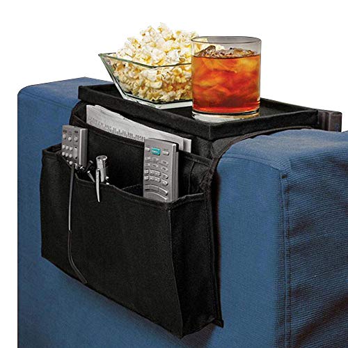Candora Sofa Couch Arm Rest Organizer TV Remote Control Organizer Holder Caddy Couch Armchair Caddy for Recliner as Arm Chair Organizer with Pockets for Snacks Glasses Smartphone Magazines Ipad