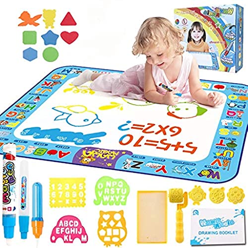 Image of PATPAT Water Doodle Mat 40 X 30 Inches, Fruit Alphabet Magic Drawing Mat with 3 Pens, 8 Small EVA Template, 4 Plastic Template, 1 Roller Set, 1 Picture Album for Girls Boys Age 3-8 Birthday DIY Gifts