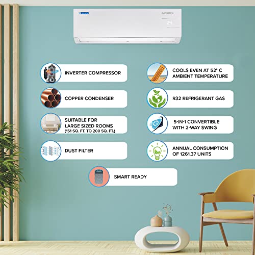 Image of Blue Star 2 Ton 3 Star Inverter Split AC (Copper, 5 in 1 Convertible Cooling, Smart Ready, Turbo Cool, ID324YNU, 2023 Model, White)