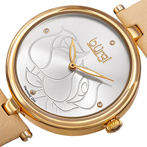 BURGI Damen-Armbanduhr Analog Quarz mit Lederband