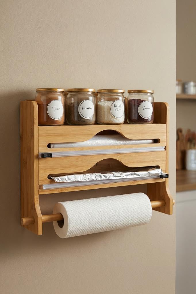 Digithome Bambu Baharat Standlı Streç Alüminyum Folyo Kesici Kağıt Havluluk Seti – E/2 C1-1-289