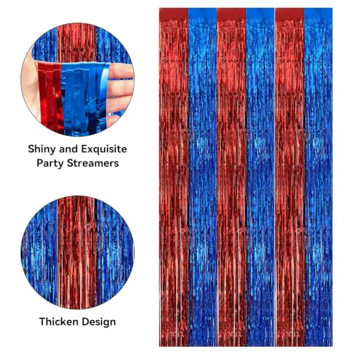 Image of 2 Pack Fringe Curtains Backdrops, Foil Fringe Curtains, Door Streamers for Birthday Wedding Bridal Shower Holiday Graduation Party Decorations Red Blue