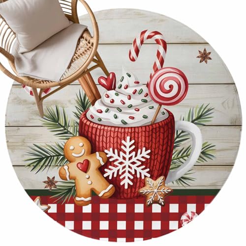 5ft Soft Round Area Rugs Christmas Gingerbread Man on Wooden