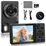 Fotocamera Digitale 4K 64MP con Doppia Fotocamera Frontale e Posteriore, Fotocamera Compatta per Vlogging, Schermo LCD 2,8 Pollici, Zoom Digitale 18X, 32GB SD Card per Bambini, Adolescenti