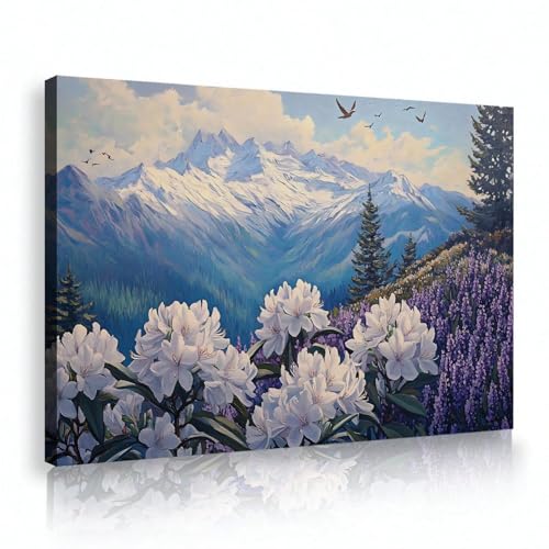 Toile de lavande 60x80cm grand tableau de montagne pour salon moderne