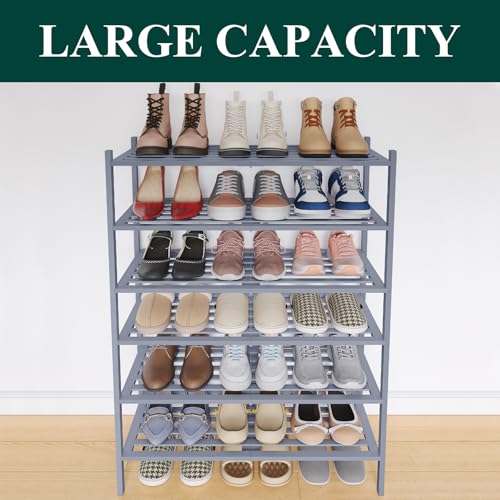 Image of Smiry Bamboo Shoe Rack, 5 Horizontal Slats, 6 Tier - 26.8 inch Wide, Grey