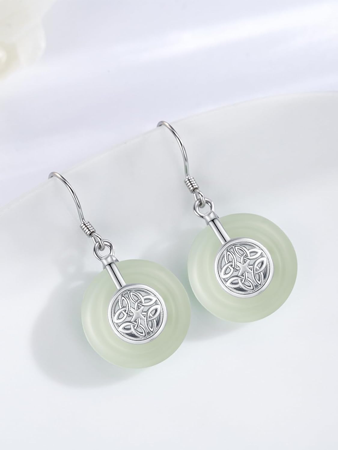 KiiKii Jade Earrings for Women 925 Sterling Silver Lotus Flower/Celtic Knot Dangle Earrings Green Jade Jewelry Birthday Christmas Gifts for Wife Mom - Image 2