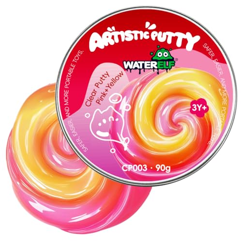 WATERELF Transparent Putty Slime for Kids Fidget Sensory Artistic Therapy Putty Toys for Boys Girls Adults Stress Relief Non-Sticky Pink/Yellow