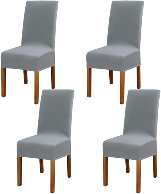 Set of 4 Leeyunbee Dining Chair Covers, Modern Elastic Stretch Chair Protector, Removable Washable Kitchen Chair Seat Cover for Hotel, Restaurant, Wedding, Dining Room, Banquet, Ceremony (Silver Grey)
