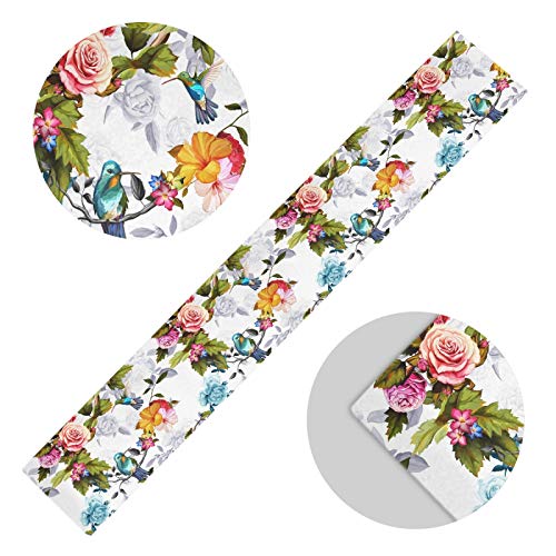 Spring Hummingbird Floral Table Runner 13X70 Inch Summer Floral Tbale Runners Watercolor Birds Runner Decorations For Kitchen Dining Table Seasonal Holiday Party Everyday Use Mother's Day Decor #TOP5