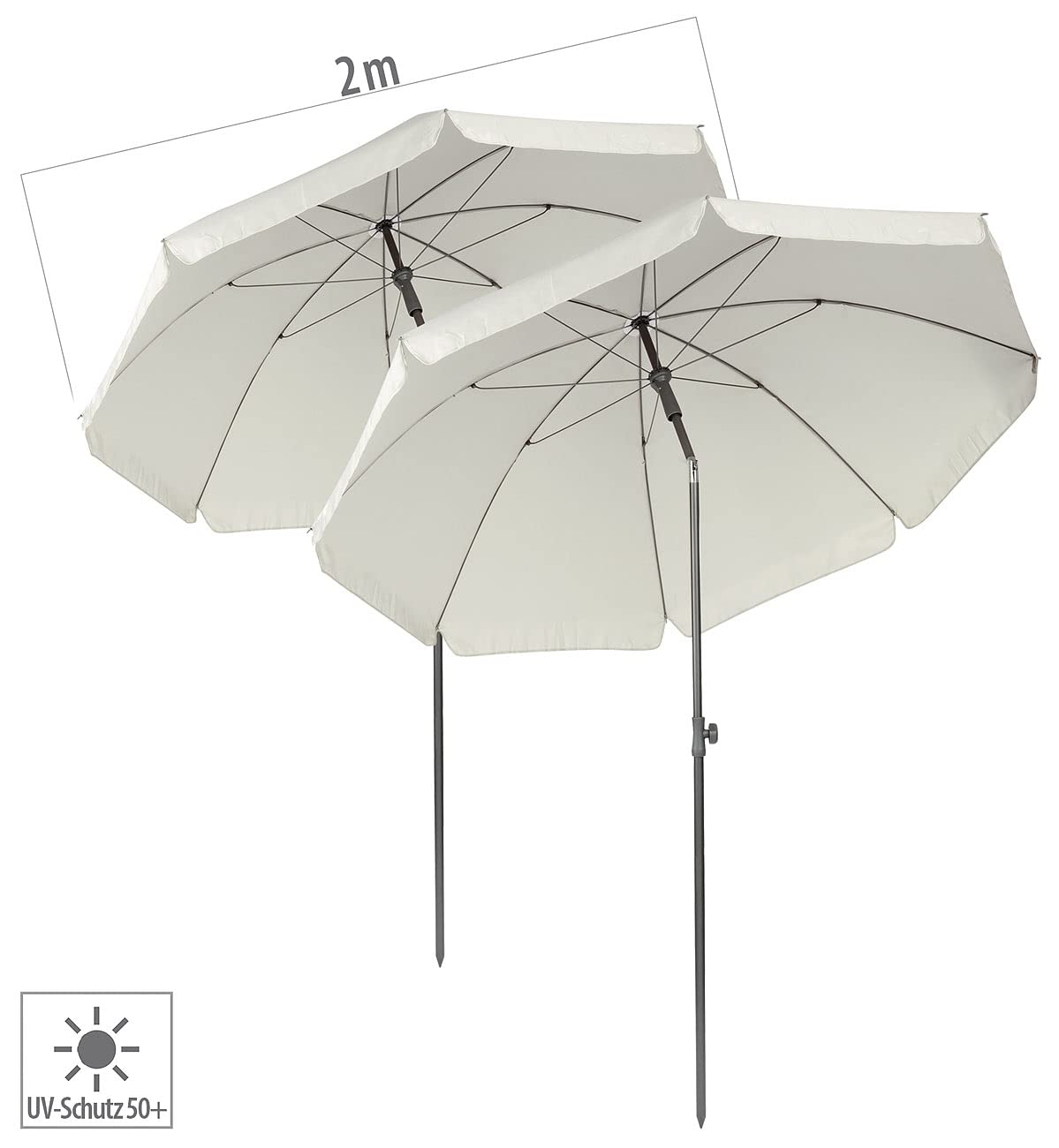 Royal Gardineer ombrellone con borsa: Set da 2 Ombrelloni a 2 parti., crema, Ø 200 cm, Protezione solare UV 50+ (ombrellone per lago balneabile, ombrelloni balconi, vela parasole)
