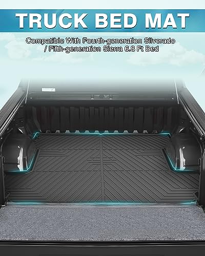 Mixsuper Liner Truck Bed Mat for 2020-2024 Chevrolet Silverado/GMC Sierra 2500 3500 HD (6.9ft Bed) All Weather Truck Bed Liner TPE Durable Odorless Black - Thumbnail 2