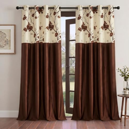 Image of Fashion String 2 Pieces 3D Tulip Patch Grommet Polyester Door Curtains - 7 Feet, Brown