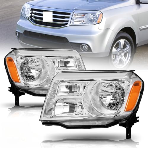 Fits for 2012 2013 2014 2015 Honda Pilot Headlights 2012-2015 Pilot Headlight Halogen Headlamp Replacement Driver &Passenger Side Chrome Housing Amber Reflector