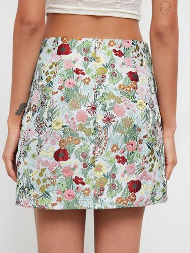 CIDER Mini Skirt Floral Jacquard Mid Waist A Line Skirts for Women Short Zipper Party Clubbing Date Casual4